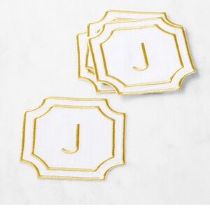 BUNDLE of 2 Williams Sonoma‎ Cartouche Monogram Coasters, Set of 4 letter J NWT